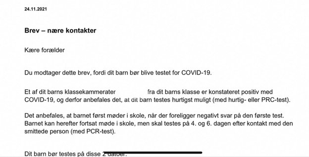 Mange nordjyske skolebørn får i øjeblikket brev med hjem, som fortæller, at der er konstateret smitte i klassen. Privatfoto <i>Foto: Claus Søndberg</i>