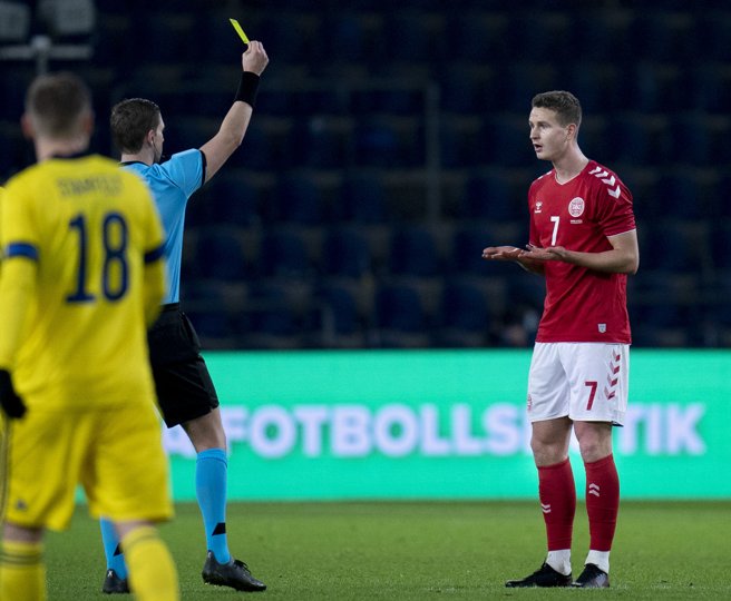 Oliver Abildgaard fik sin landsholdsdebut i en testkamp mod Sverige i november 2020. Arkivfoto: Liselotte Sabroe/Ritzau Scanpix <i>Ritzau Scanpix</i>
