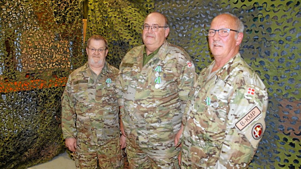 De tre vesthimmerlandske hjemmeværnsjubilarer, fra venstre Bjarne Aarup Jensen, Kaj Nielsen og Jens Kristian Andersen. Privatfoto
