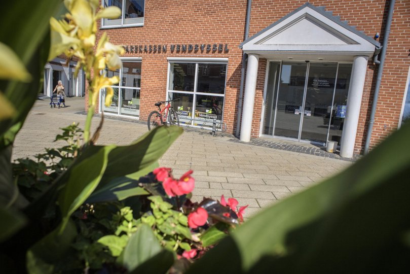 Sparekassen Vendsyssel overtog flere af Østjysk Banks afdelinger, blandt anden den i Adelgade 8 i Hobro. Filialen lukker, når fusionen mellem Sparekassen Vendsyssel og Jutlander Bank gennemføres. Foto: Martin Damgård