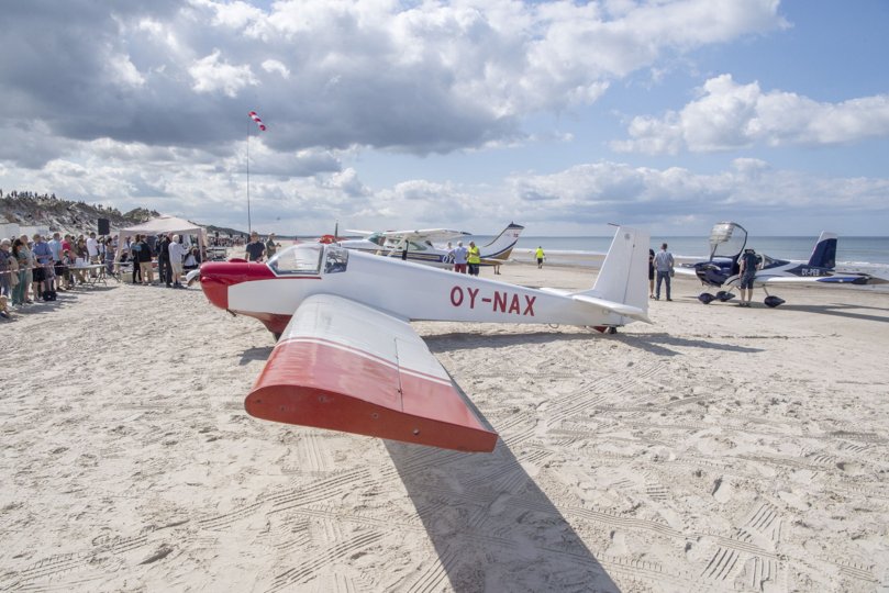 Flyet her var blandt de 20, der deltog i "Fly-In" på stranden i Blokhus søndag. Foto: Henrik Louis <i>Foto:Henrik Simonsen</i>