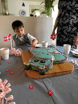 Sarah elsker at lave kager til sine drenge - her har Julius fået en flodheste-kage til sin fødselsdag. Privatfoto