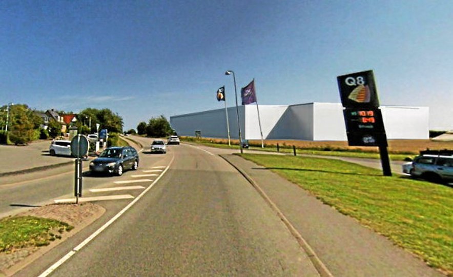 Visualisering af det nye butiksbyggeri, der bliver markant ud mod Jerslevvej. Kilde: Brønderslev Kommune