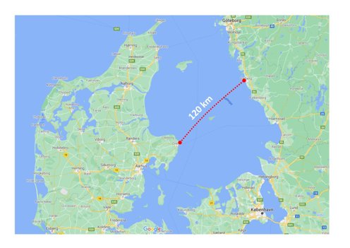 Casper Steinfaths rute på 120 kilometer til Sverige går efter planen fra Grenå lige nord om Anholt og derfra til Varberg.