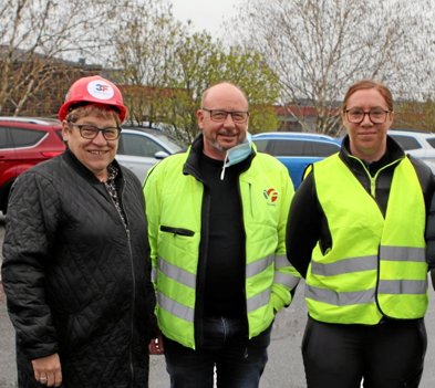 Formand Lene Haugbølle, 3F Midtfjord,Aars, byggegruppeformand Reidar Kogstad, 3F Aalborg, og faglig sekretær Cathrine Myrup, 3F Midtfjord, Aars, i forbindelse med starten på kampagnen for organiseret byggeri i Vesthimmerland og Han Herred.Foto: Martin Glerup
