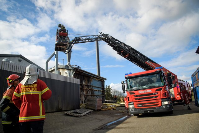 Brand på trappefabrik i Koldby. Foto: Bo Lehm