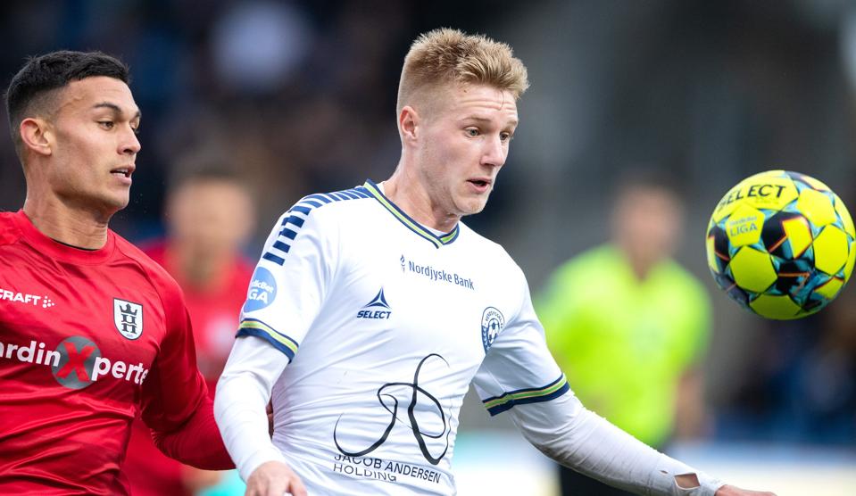 Jeppe Pedersen fik scoret sit første mål for Vendsyssel, da man spillede 2-2 mod Esbjerg. <i>Arkivfoto: Torben Hansen</i>