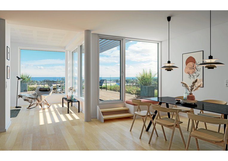 Sæby Bakker byder blandt andet på såkaldte terrassehuse med denne udsigt. <i>Illustration: Holm Invest</i>