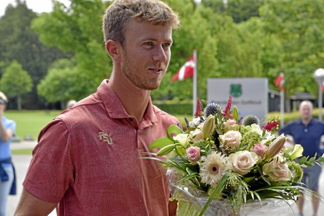 Frederik Kjettrup har i denne uge været med til at skrive dansk golfhistorie ved at vinde EM for hold, og det blev søndag markeret hos Brønderslev Golfklub. Privatfoto
