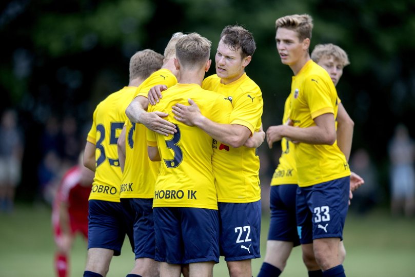 Christoffer Østergaard (nummer 22) kan være på vej til et comeback i Hobro IK. Foto: Lars Pauli <i>Foto: Lars Pauli</i>