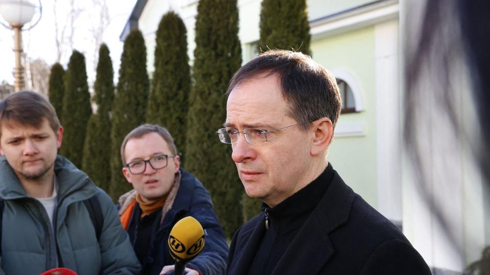 Ruslands chefforhandler ved mandagens møde, Vladimir Medinskij, siger, at Rusland er klar til at indgå aftale med Hviderusland. <i>Sergei Kholodilin/Ritzau Scanpix</i>