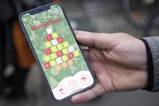 App-julekalenderen er opbygget som et juletræ, og hver dag kunne man åbne en ny låge med en overraskelse. Arkivfoto: Henrik Bo <i>Foto: Henrik Bo</i>