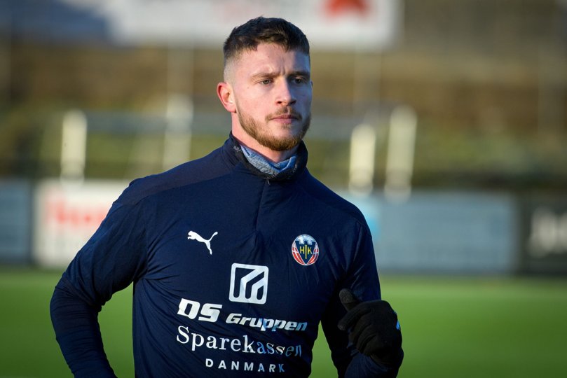 Kasper Høgh i aktion ved en af årets første træninger i Hobro IK. Foto: Bo Lehm <i>Bo Lehm</i>