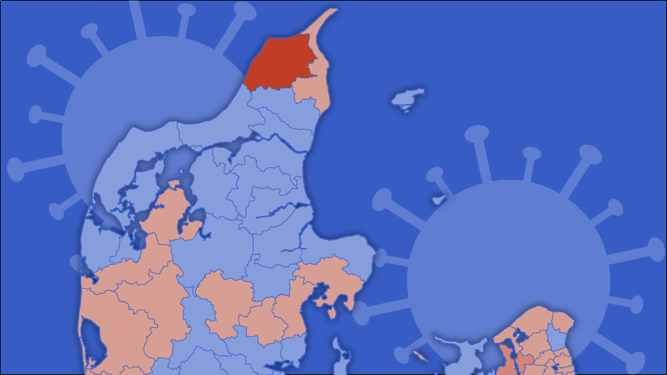 Hjørring slår ud som den kommune i landet, hvor der er flest nye smittede i forhold til indbyggertallet. Illustration: Christian Made Hagelskjær