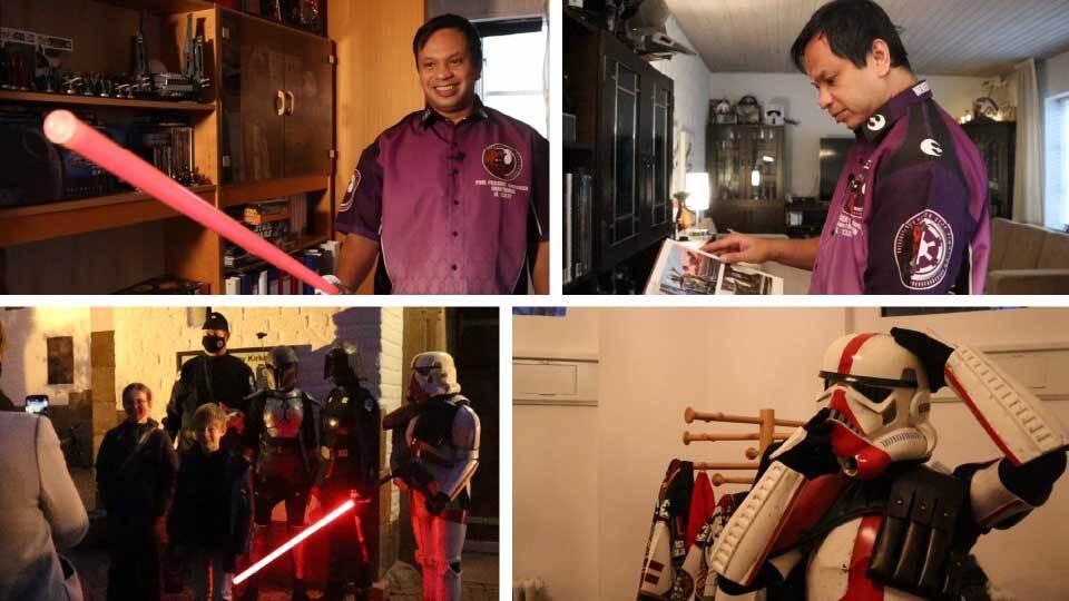 Poul Sørensen er medlem af foreningen 501st Legion. En international forening af Star Wars-fans, der klæder sig ud som figurerne, kommer ud til arrangementer og besøger børneafdelinger. Fotos: Thomas Lee Christensen. Illustration: Christian Made Hagelskjær