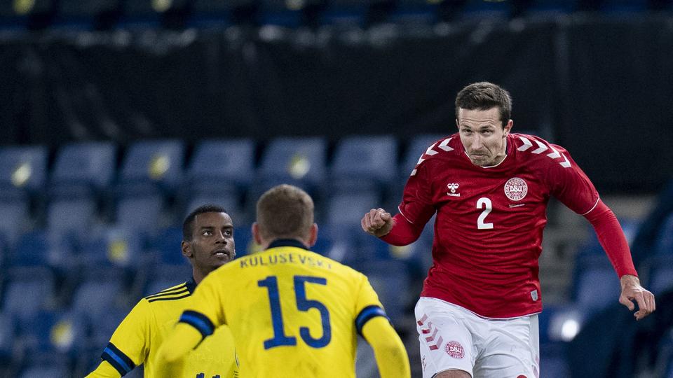 Jakob Ahlmann fik spilletid mod Sverige, men nu har AaB-spilleren forladt landsholdslejren igen. Foto: Liselotte Sabroe/Ritzau Scanpix <i>Ritzau Scanpix</i>