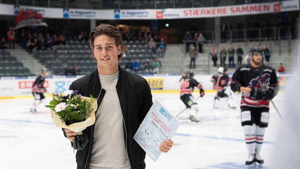 Jonathan Brinkman blev årets talent i Isligaen i sæsonen 2018-2019. Nu er han tilbage hos piraterne i Aalborg. Arkivfoto