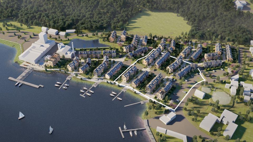 Visualisering af Ny Blaakilde. Mariagerfjord Kommune har sat 1,1 hektar til salg af det attraktive område for 13 millioner kroner.