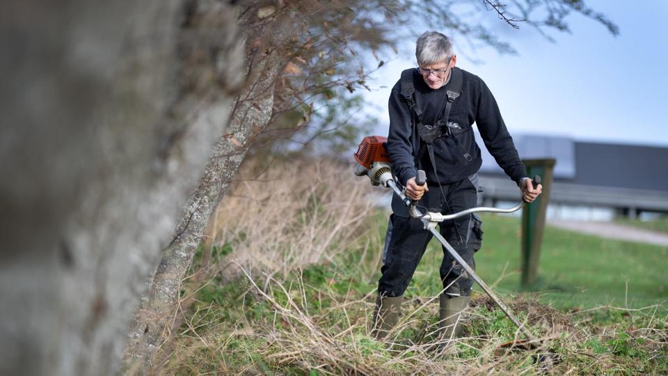 Da Hans Bak slog det høje græs i læhegnet langs klubbens driving range, fandt han samtidig mindst 200 træningsbolde, der var røget ind i buskadset. Foto: Torben Hansen