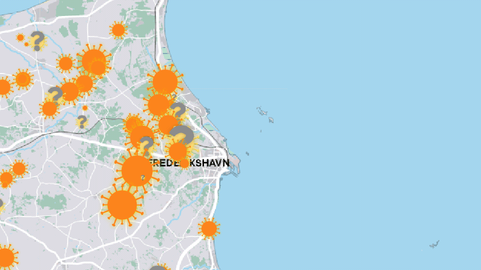 Mange af de minkfarme, der er ramt af smitte, ligger omkring Frederikshavn.