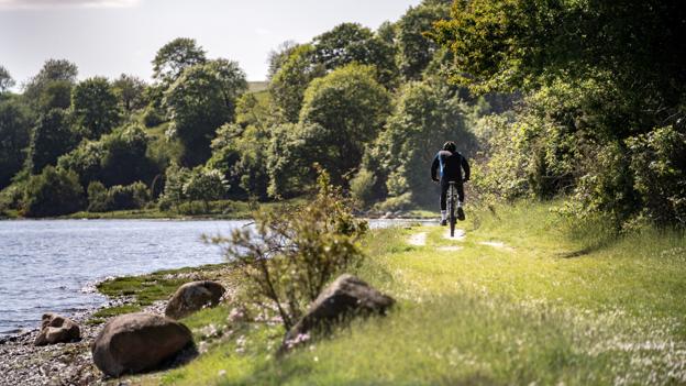 Stien langs fjorden er populær for både gående og cyklende dagturister. Foto Claus Søndberg