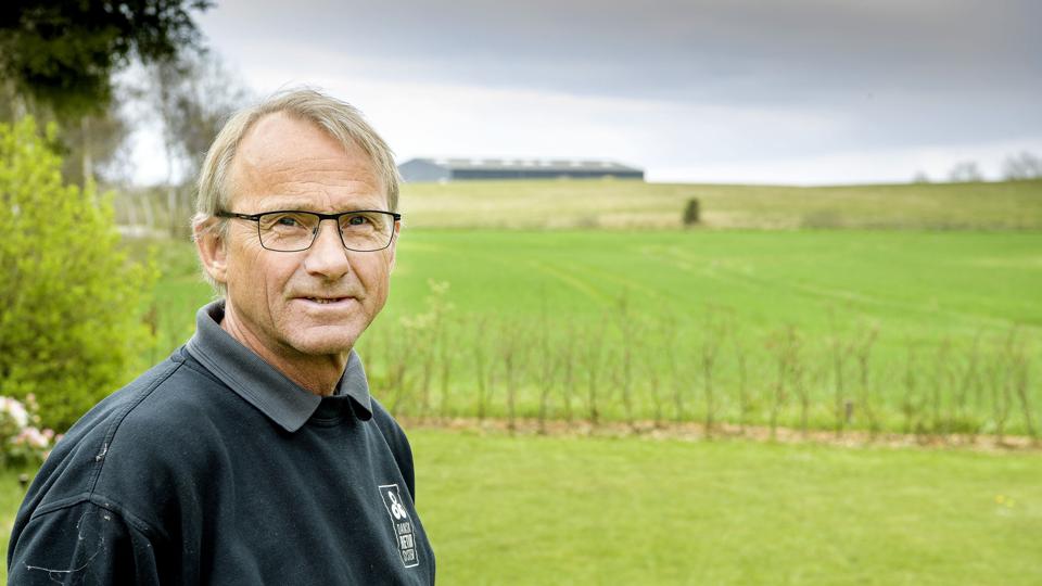 Den nye udvidelse af fjernvarmen skal placeres på bakken i baggrunden med en 40 meter høj skorsten, som vil kunne ses vidt omkring. Blandt andet fra Henry Nielsens (billedet) bolig på Børge Bakker. Foto: Peter Mørk <i>Peter Mørk</i>