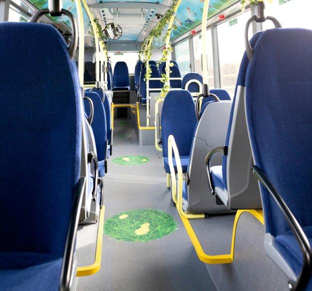 Sådan ser brintbussen ud indvendigt. Foto: Line Bloch Klostergaard/Region Nordjylland.