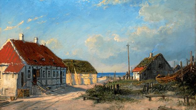Holger Drachmann: 'Skagenhuse'. 1882. Olie på lærred. 30,6 x 46,4 cm. Erhvervet 1951. Skagens Kunstmuseer. Skagens Museum
