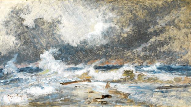 Holger Drachmann: 'Havet i oprør. Skagens Gren'. (1907). Olie på lærred. 62,2 x 115,5 cm. Erhvervet 1991. Skagens Kunstmuseer. Skagens Museum