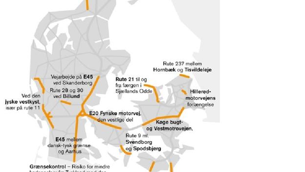 To strækninger i Nordjylland er af Vejdirektoratet udpeget som i risikozonen for kødannelser i sommerferietrafikken.
