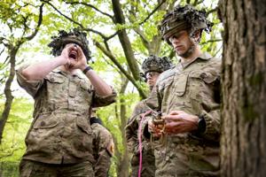 Stort fotogalleri: Soldater i uniform sprængte træer i Hobro Østerskov
