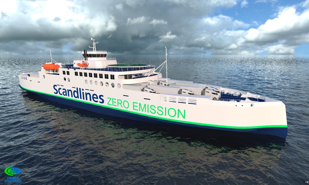 Scandlines' zero direct emision fragtfærge med levering i 2024. Færgen skal sejle på ruten Rødby-Puttgarden.
