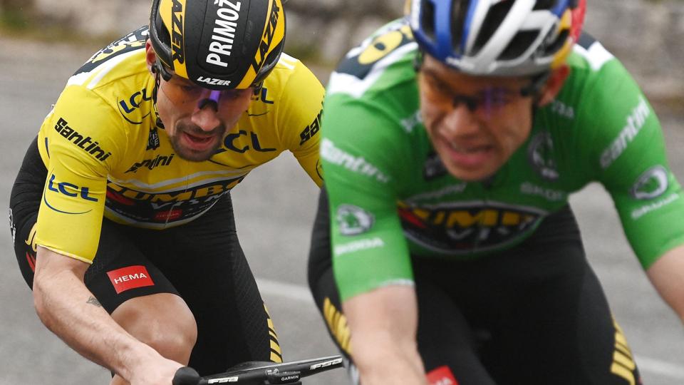Efter flot arbejde af Wout van Aert lykkedes det Primoz Roglic at forsvare sin samlede sejr i Paris-Nice. <i>Franck Fife/Ritzau Scanpix</i>