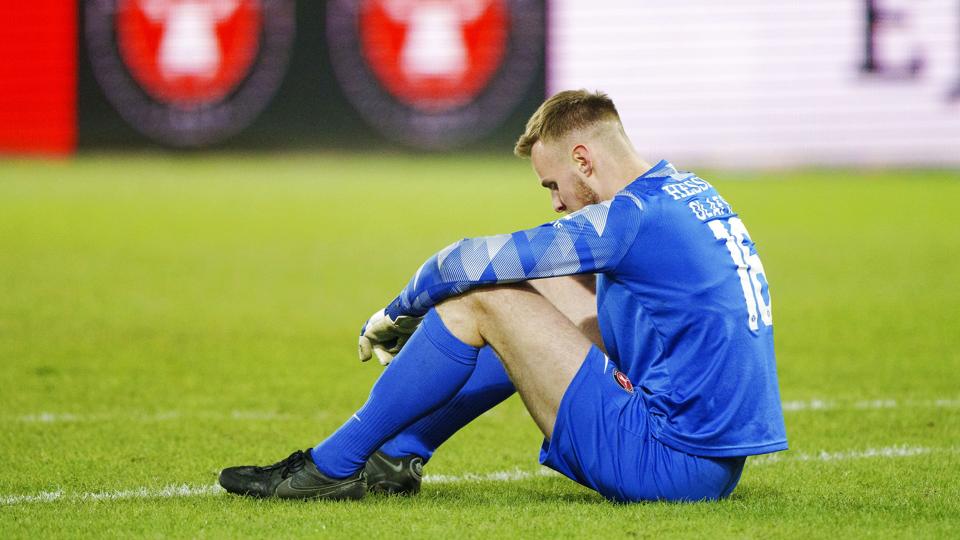 Islandske Elias Olafssons fejlaflevering i tillægstiden gav FC København tre point søndag mod FC Midtjylland. <i>Bo Amstrup/Ritzau Scanpix</i>