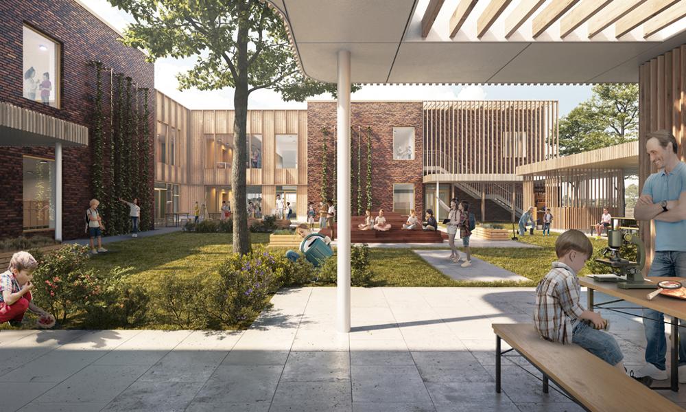 Første etape af skolen havde plads til 130 børn i alderen 0-6 år. Første etape af skolen havde plads til 130 børn i alderen 0-6 år.
