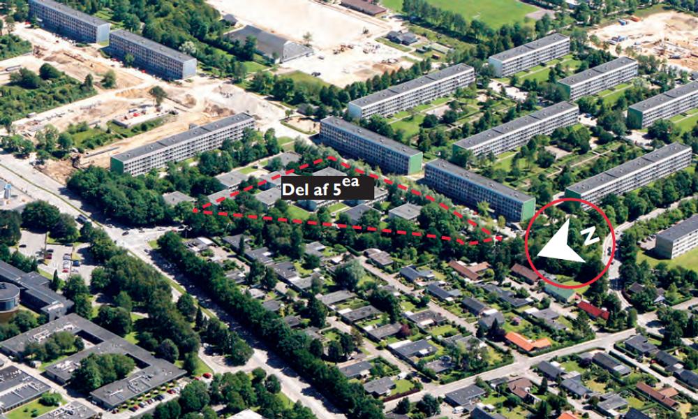Området i Gellerup, som det så ud med Hejredalskollegiet, og hvor AP Ejendomme og 5E Byg nu opfører 75 rækkehuse.