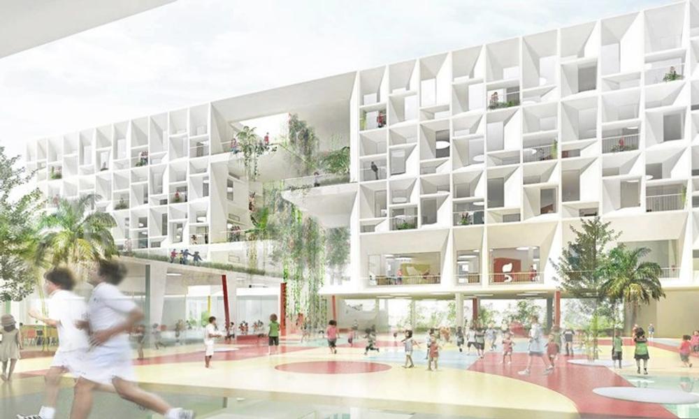 Den franske internationale skole i Hongkong i skitseform tegnet af danske Henning Larsen Architects. Den franske internationale skole i Hongkong i skitseform tegnet af danske Henning Larsen Architects.