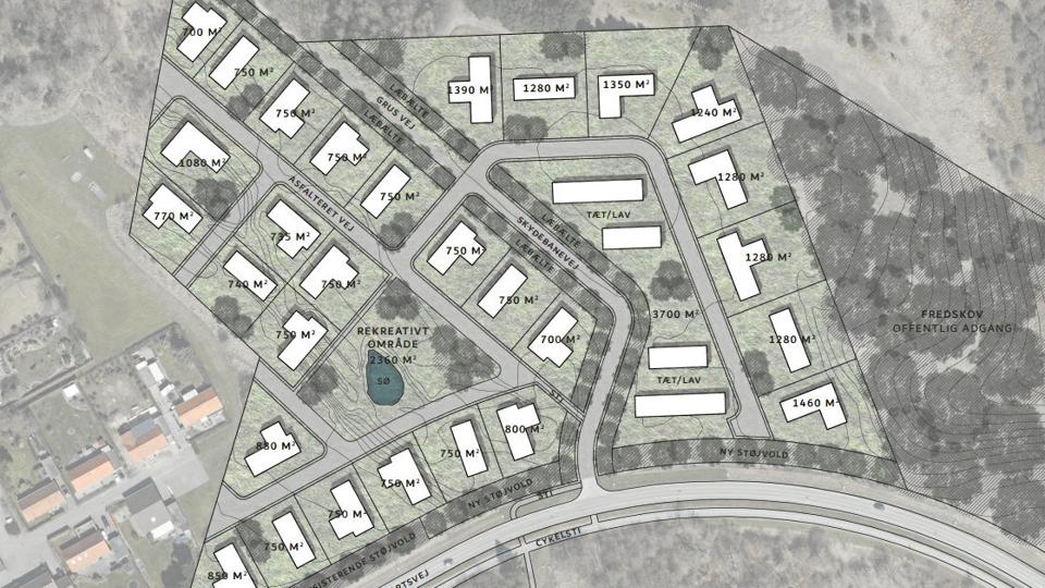 Ansøgningen omfatter 29 parcelhusgrund samt tæt-lave bebyggelse. Ansøger vil plante fredsskov ved siden af udstykningen.