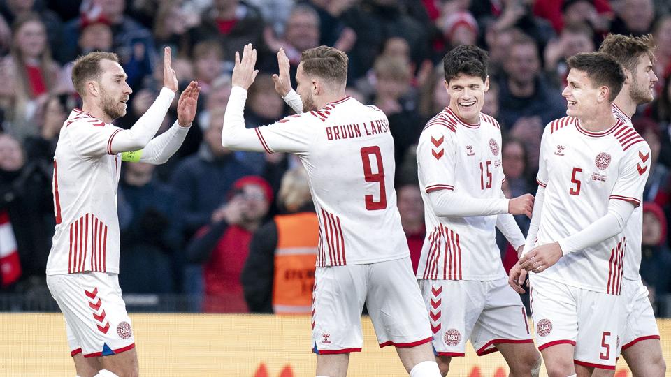 Det danske landshold hentede sin første sejr i 2022 i tirsdags, hvor Serbien blev besejret 3-0 i en testkamp. <i>Liselotte Sabroe/Ritzau Scanpix</i>