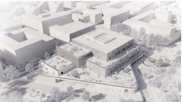 Bygningen kommer til at rumme 1000 skoleelever, 100 børnehavebørn og 60 vuggestuebørn. <i>Illustration: Aalborg Kommune</i>