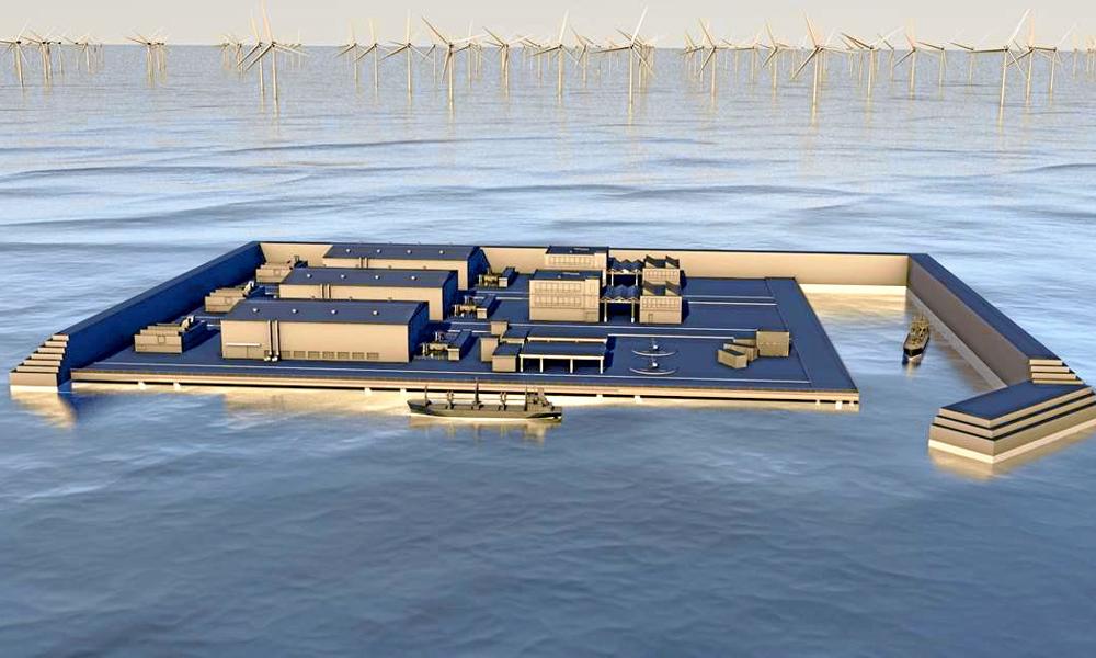 Her en tidlig illustration af hvordan energiøen ude i Nordsøen kan komme til at se ud. Her en tidlig illustration af hvordan energiøen ude i Nordsøen kan komme til at se ud.