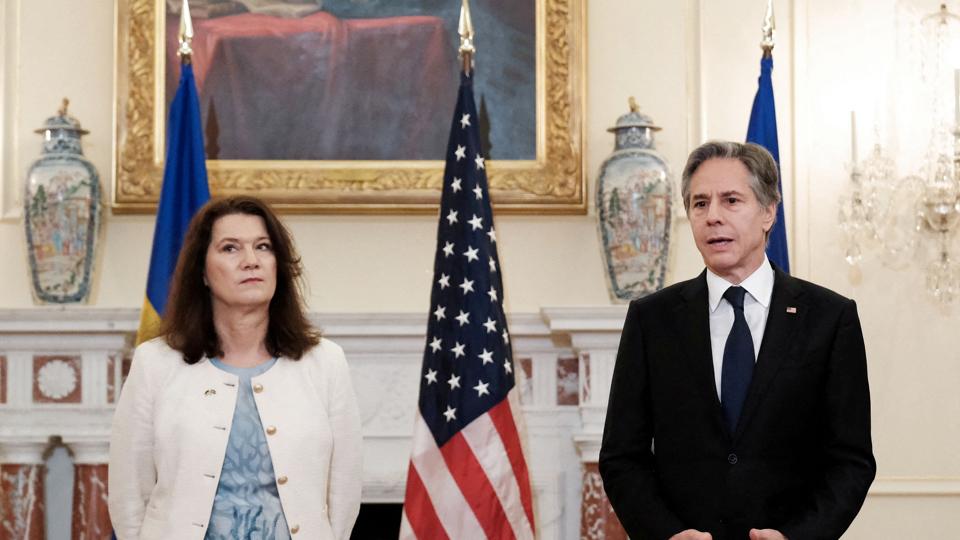Sveriges udenrigsminister, Ann Linde, mødtes onsdag med sit amerikanske modstykke, Antony Blinken, i Washington for at diskutere sikkerhedspolitik. <i>Michael Mccoy/Reuters</i>