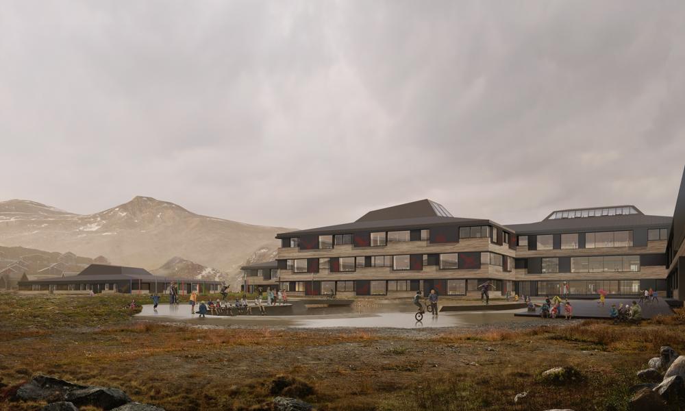 Skolen på Sletten i Nuuk der er under opførelse. Skolen på Sletten i Nuuk der er under opførelse.