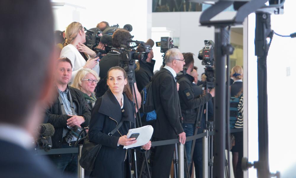 Stort presseopbud, da daværende kansler Angela Merkel åbnede Hannover-messen 2019. Stort presseopbud, da daværende kansler Angela Merkel åbnede Hannover-messen 2019.
