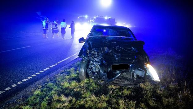 Den unge bilist slap selv uskadt, men hans bil blev totalskadet ved uheldet i januar 2021. <i>Foto: Bo Lehm</i>