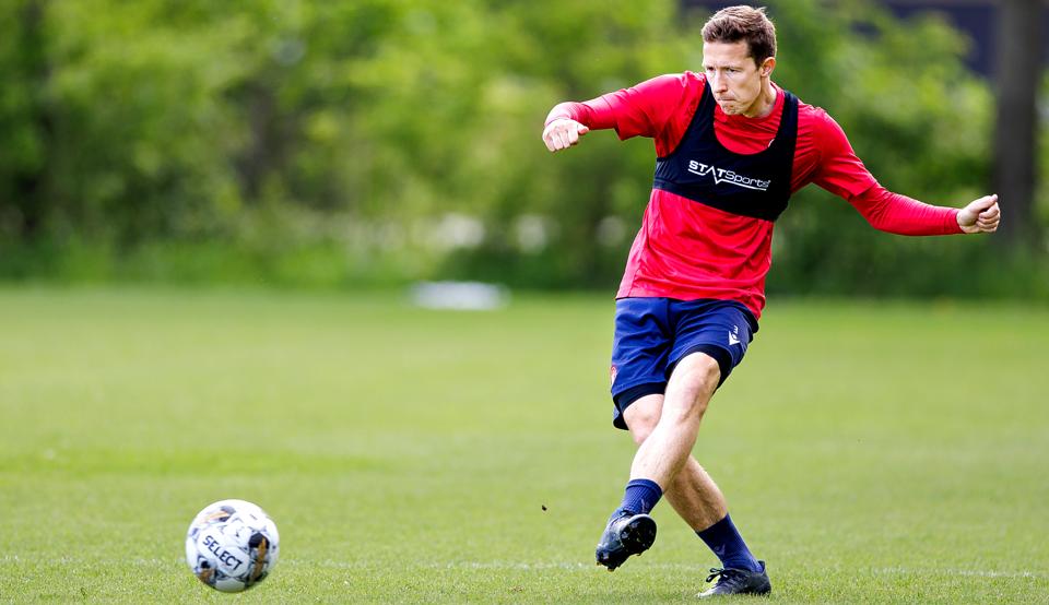 Jakob Ahlmann har trænet for fuld skrue i de seneste uger, og nu skal veteranen træde ind i en hovedrolle mod FCK i Parken. <i>Foto: Torben Hansen</i>