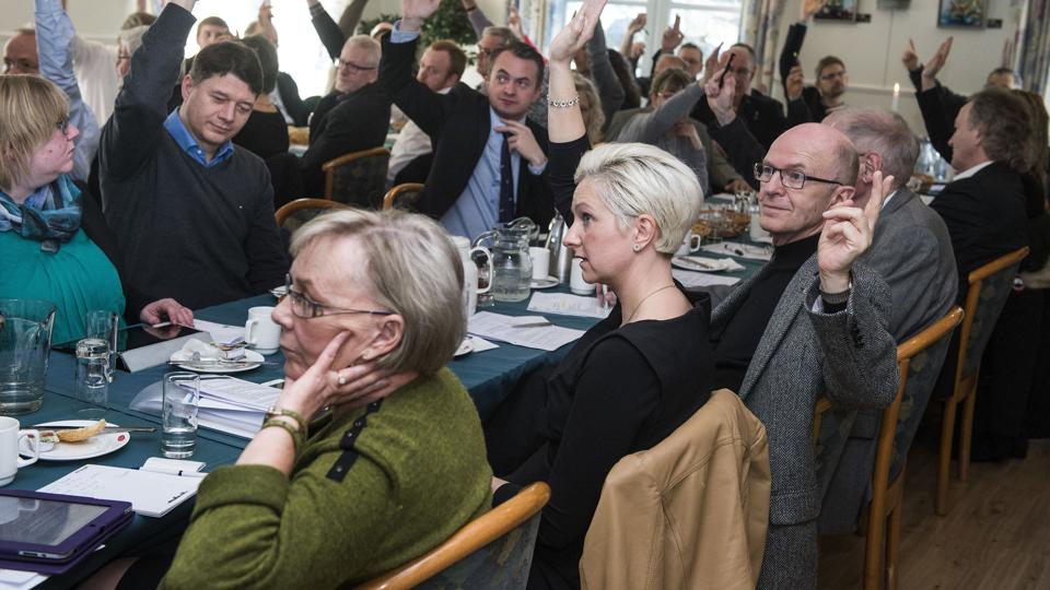 Et halvt hundrede nordjyske konservative deltog i gårsdagens storkredsgeneralforsamling i Aabybro. Foto: Henrik Bo <i>Foto: Henrik Bo</i>
