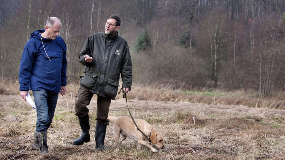 Der har muligvis ligget en snekkeplads, et vikingeskibsværft, i Rold Skov, og det vil museumsdirektør Lars Christian Nørbach (tv) fortælle om på en arkæologisk vandring 24. april. Arkivfoto: Torben Hansen