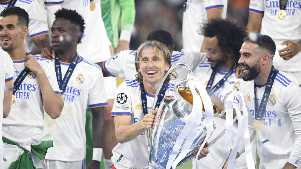 Real Madrid-spillerne fejrer sejren over Liverpool i Paris for en uge siden. <i>Anke Waelischmiller/Sven Simon/Ritzau Scanpix</i>