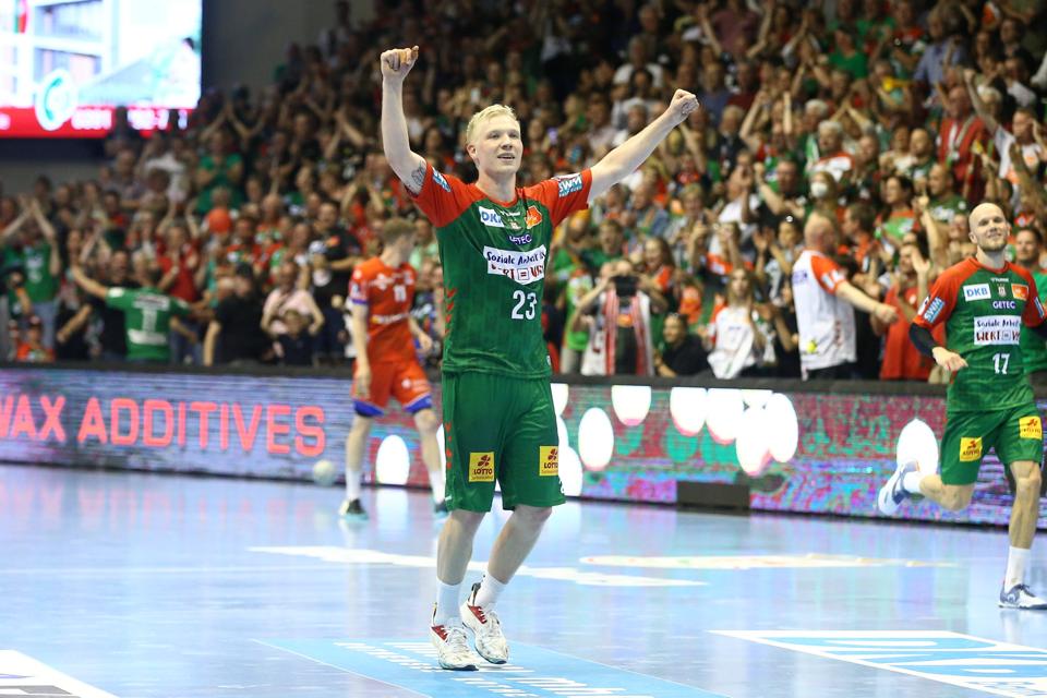 Magnus Saugstrup kunne torsdag aften fejre et tysk mesterskab i sin første sæson i SC Magdeburg. <i>Foto: Franziska Gora/Jan HuebnerRitzau Scanpix</i>